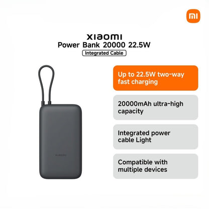 Xiaomi Power Bank 20000mAh (Integrated Cable) | Up to 22.5W two-way fast charging, 20000mAh ultra-high capacity