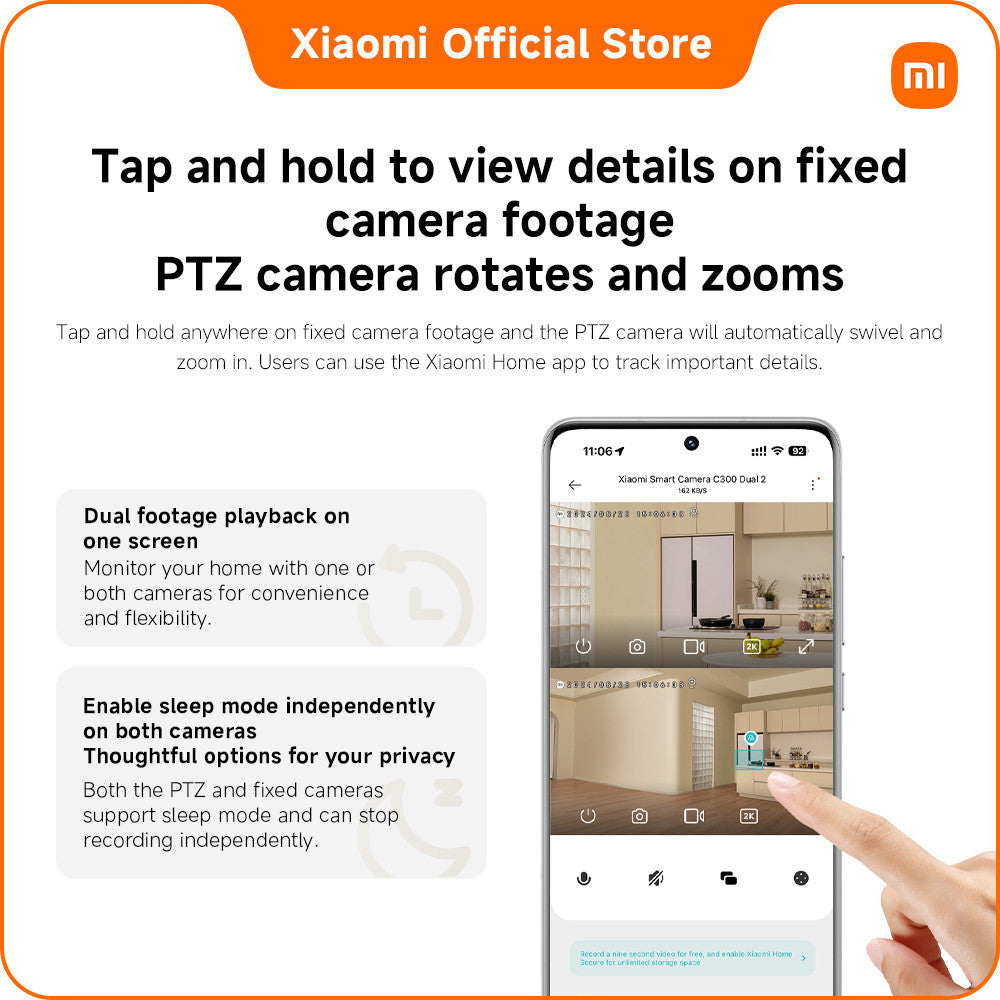 Xiaomi Smart Camera C300 Dual｜Two-directional shooting｜PTZ Camera Viewing Angle｜Full colour night vision