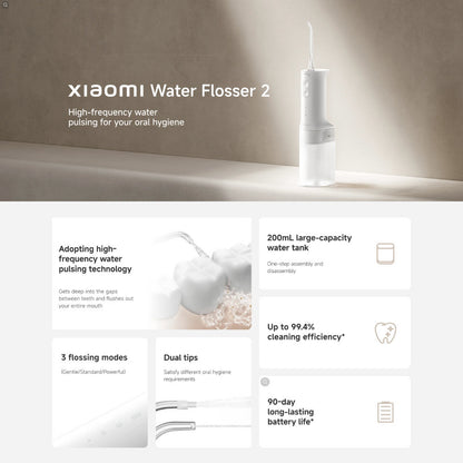 Xiaomi Water Flosser 2 - 200mL Water tank | 3 Flossing Modes | Portable Electric Oral Irrigator | Teeth Tooth Flossing