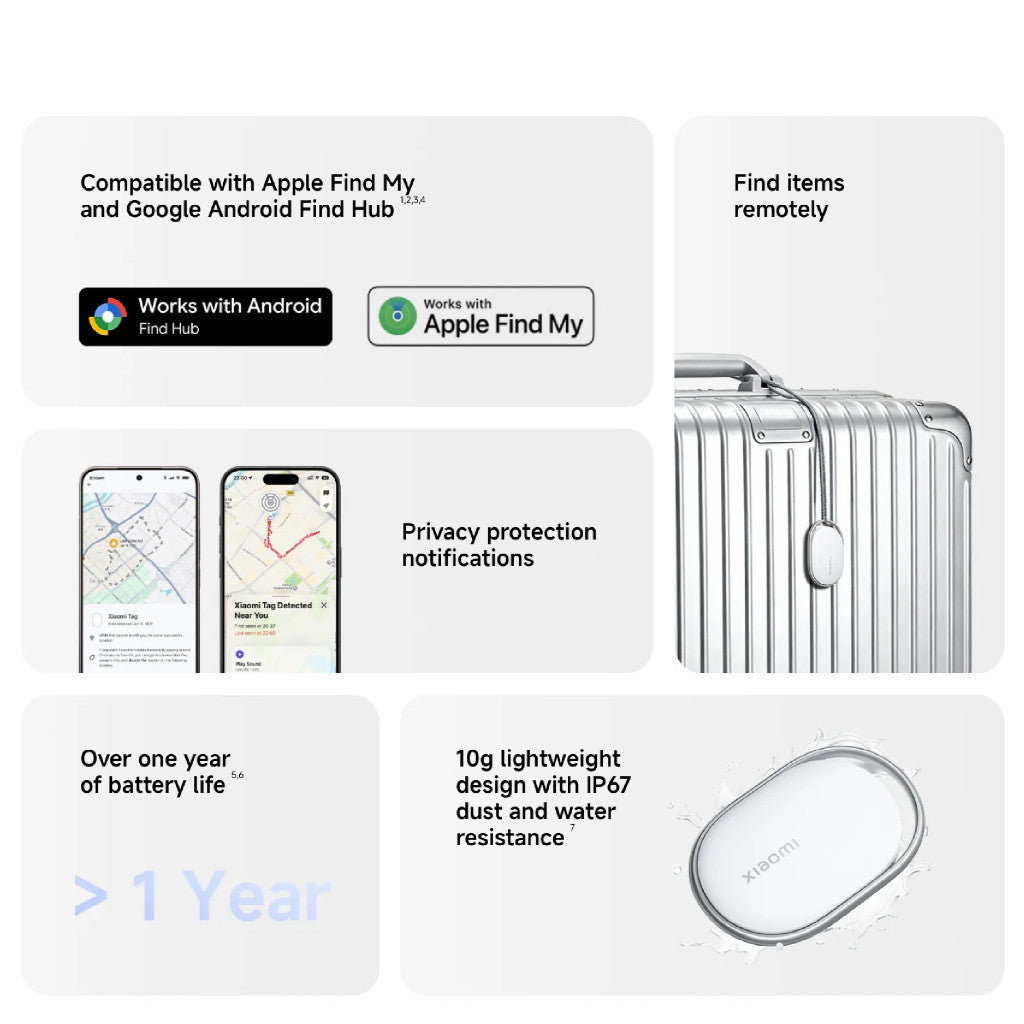 Xiaomi Tag | Compatible With Apple Find My & Google Find Hub | Secure Bluetooth Tracking | Compact Design
