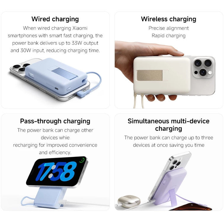 Xiaomi Magnetic Power Bank 10000 with Built-in Stand | Magnetic, Integrated cable, 10000mAh, Digital display