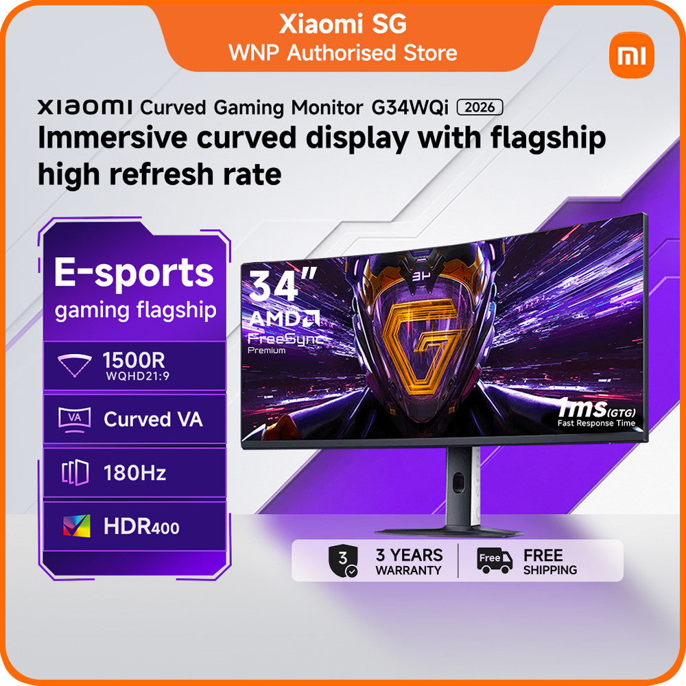 Xiaomi 34” Curved Gaming Monitor G34WQi 2026 – 180Hz WQHD Ultrawide 1ms FreeSync Premium HDR400