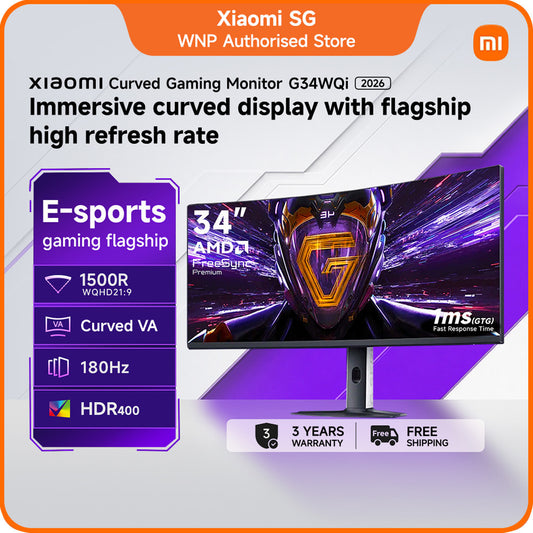 Xiaomi 34” Curved Gaming Monitor G34WQi 2026 – 180Hz WQHD Ultrawide 1ms FreeSync Premium HDR400