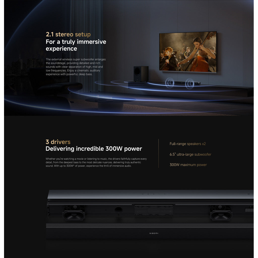 Xiaomi Soundbar Pro 2.1ch 300W Dolby Audio DTS Virtual:X TV Sound Bar Wireless Subwoofer HDMI ARC