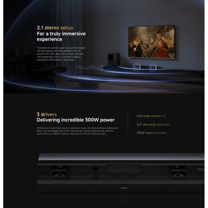 Xiaomi Soundbar Pro 2.1ch 300W Dolby Audio DTS Virtual:X TV Sound Bar Wireless Subwoofer HDMI ARC
