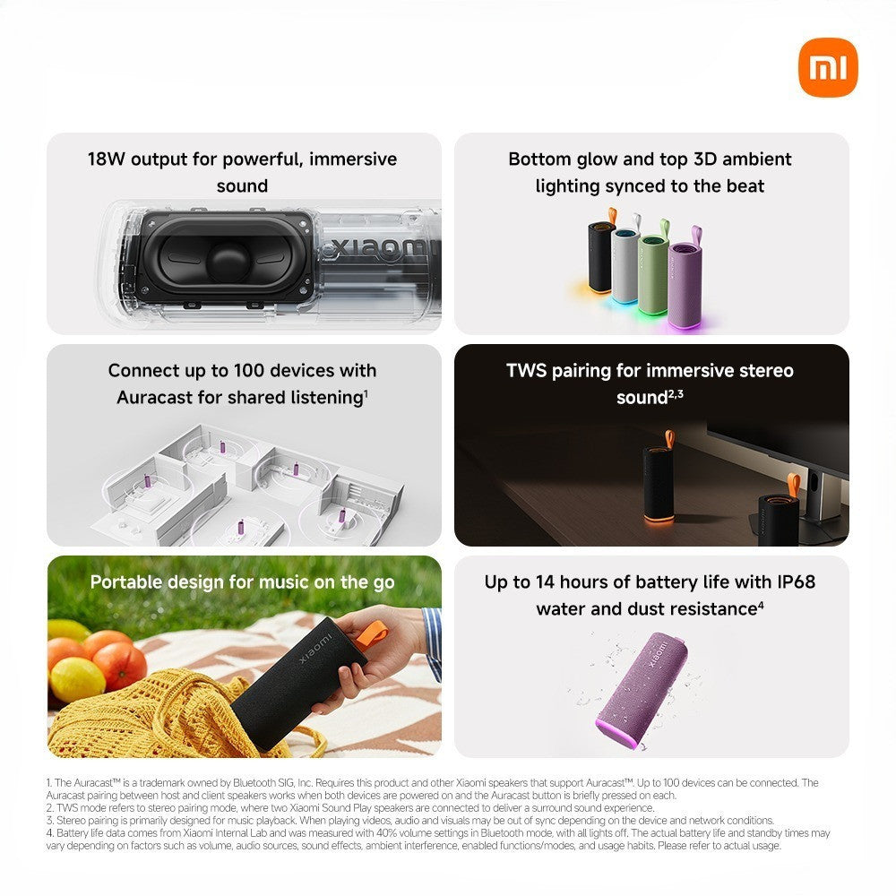 New-Xiaomi Sound Play | Bluetooth 6.0 Speaker 18W Auracast TWS Stereo IP68 Beat Sync Light 14H