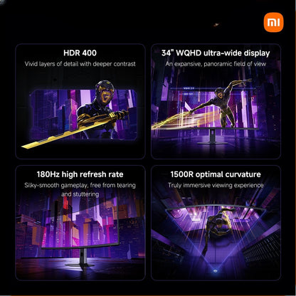 Xiaomi 34” Curved Gaming Monitor G34WQi 2026 – 180Hz WQHD Ultrawide 1ms FreeSync Premium HDR400