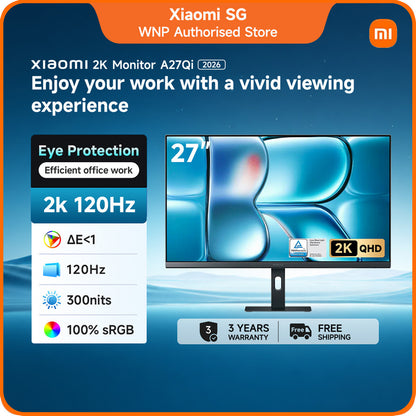Xiaomi 2K Monitor A27Qi 2026 | 2K Super-Clear Image Quality, 27-inch IPS Display, 120Hz Refresh Rate