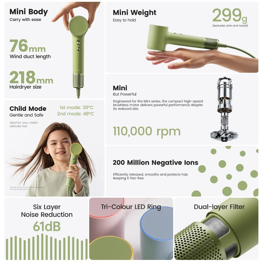 Laifen Mini High-Speed Hair Dryer with Child Mode | Travel Hair Dryer | Palm-sized | Powerful