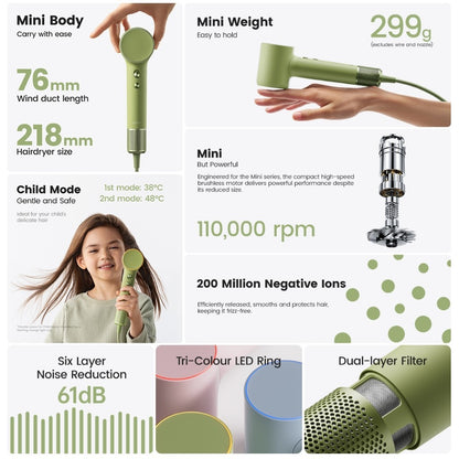 Laifen Mini High-Speed Hair Dryer with Child Mode | Travel Hair Dryer | Palm-sized | Powerful
