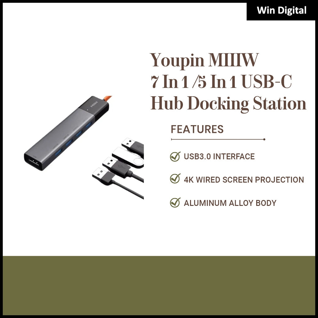 Youpin MIIIW 7 In 1 /5 In 1 USB-C Hub Docking Station Adapter HDMI PD3.0 Power Delivery 3 * USB 3.0 /SD