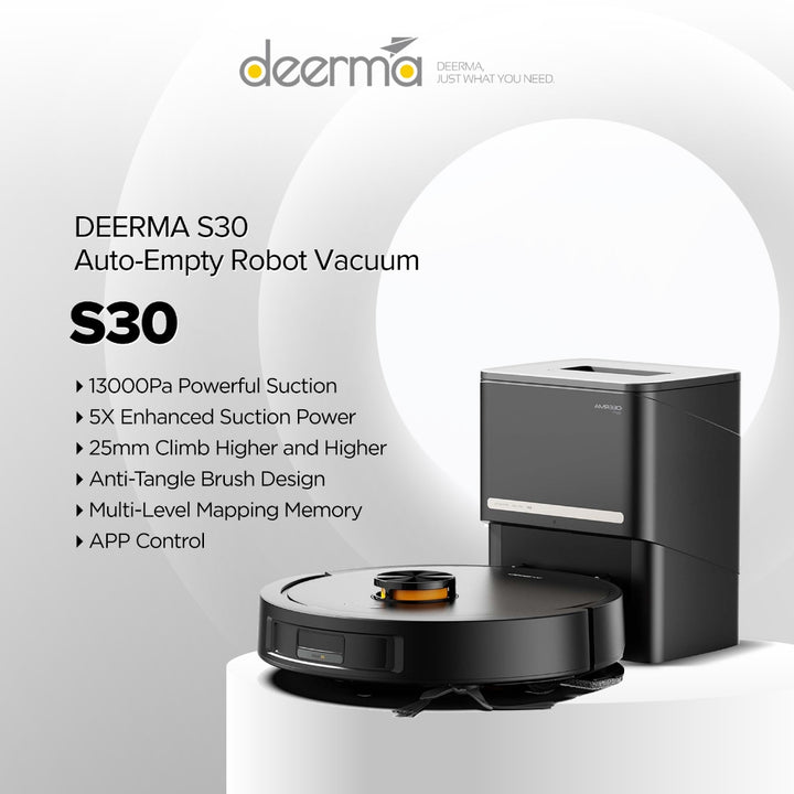 Deerma S30 Robot Vacuum 13000Pa Anti Tangle Brush Auto Dust EU 2 Pin