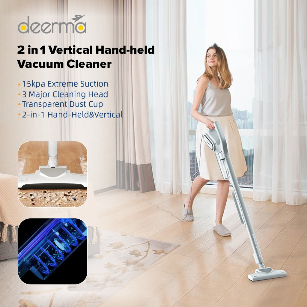 Ready Stock SG Deerma 2 In 1 Handheld Vacuum Cleaner 15kPa Strong Suction 3 Brush Heads Mite Removal