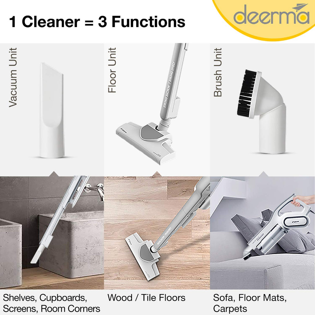 Ready Stock SG Deerma 2 In 1 Handheld Vacuum Cleaner 15kPa Strong Suction 3 Brush Heads Mite Removal