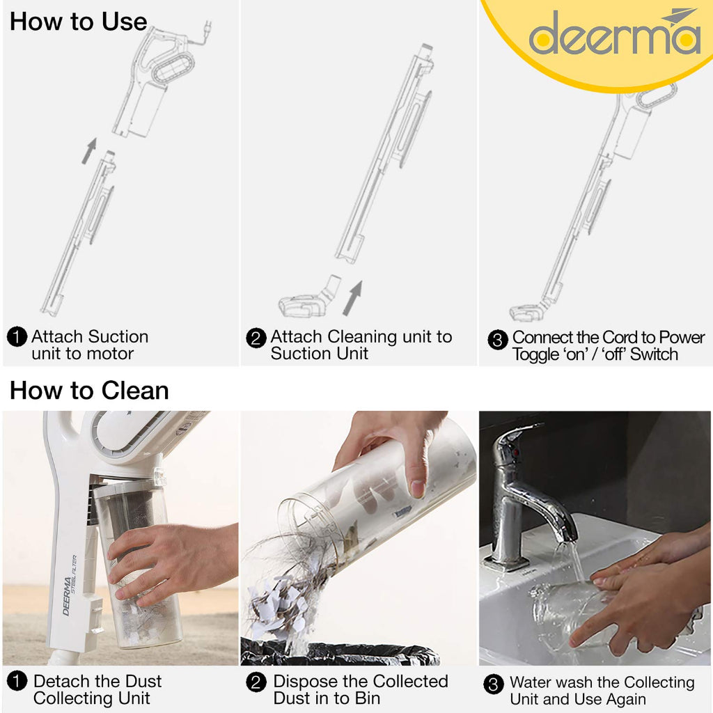 Ready Stock SG Deerma 2 In 1 Handheld Vacuum Cleaner 15kPa Strong Suction 3 Brush Heads Mite Removal