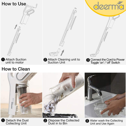 Ready Stock SG Deerma 2 In 1 Handheld Vacuum Cleaner 15kPa Strong Suction 3 Brush Heads Mite Removal