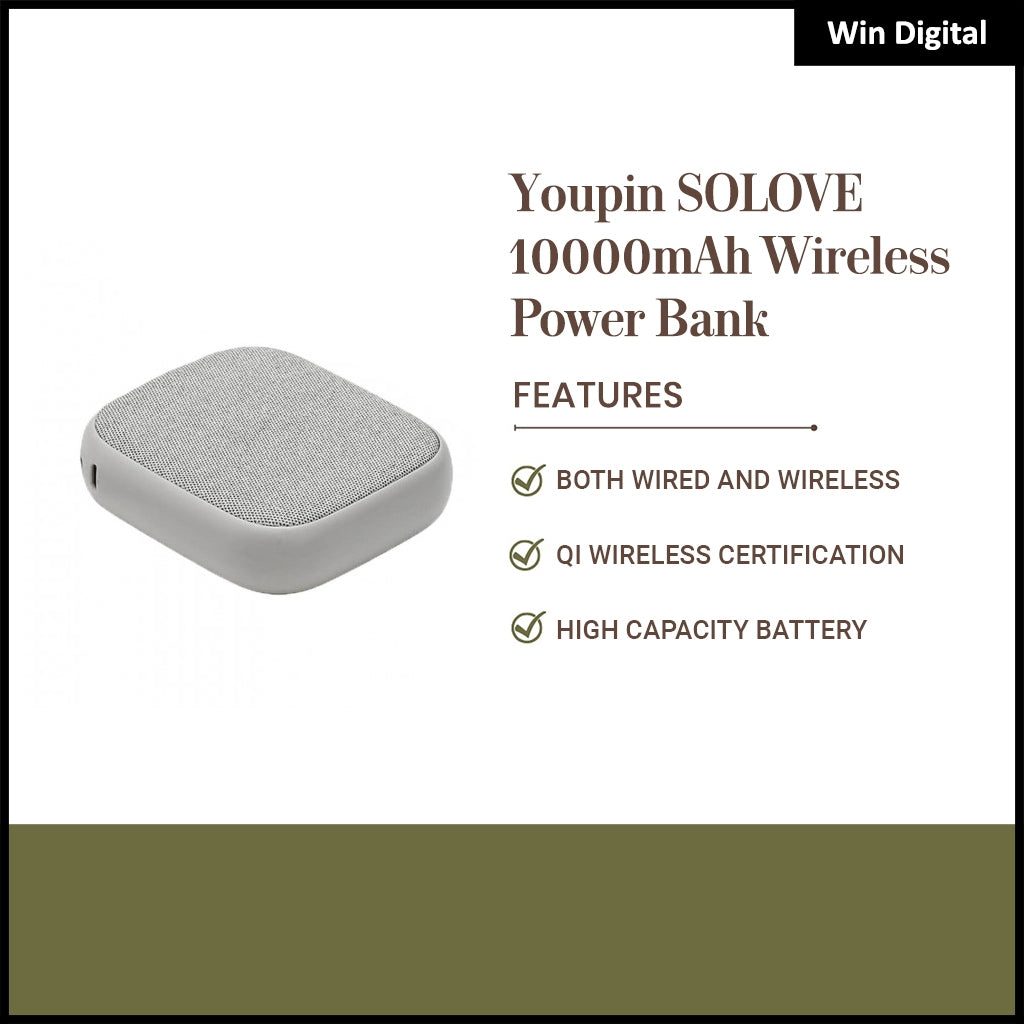Youpin SOLOVE 10000mAh Wireless Power Bank Dual USB  For iPhone USB QI Wireless Charger