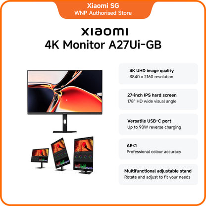 Xiaomi 4K Monitor A27Ui-UK | 4K UHD image quality, 27-inch IPS hard screen, Versatile USB-C port, Colour matching