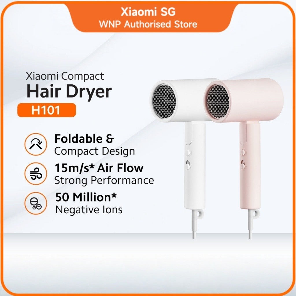 Xiaomi Compact Hair Dryer H101 | 1600W Foldable Travel Dryer | 20,000 RPM Motor | 15m/s Airflow | 50M Negative Ions