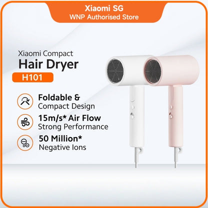 Xiaomi Compact Hair Dryer H101 | 1600W Foldable Travel Dryer | 20,000 RPM Motor | 15m/s Airflow | 50M Negative Ions