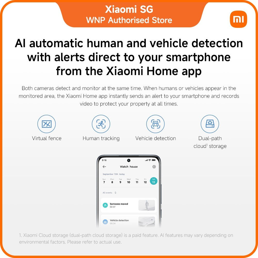 Xiaomi Outdoor Camera CW500 Dual | Dual 4MP lens, IP66 water dust resistant, AI human and vehicle detection
