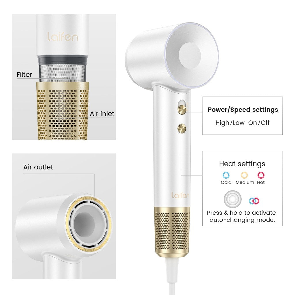 Laifen Swift Premium High-speed Hair Dryer Fast Drying Thermo-Control 3-Color LED Ring