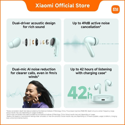 Xiaomi REDMI Buds 6 | Dual-driver acoustic design, Up to 49dB active noise cancellation