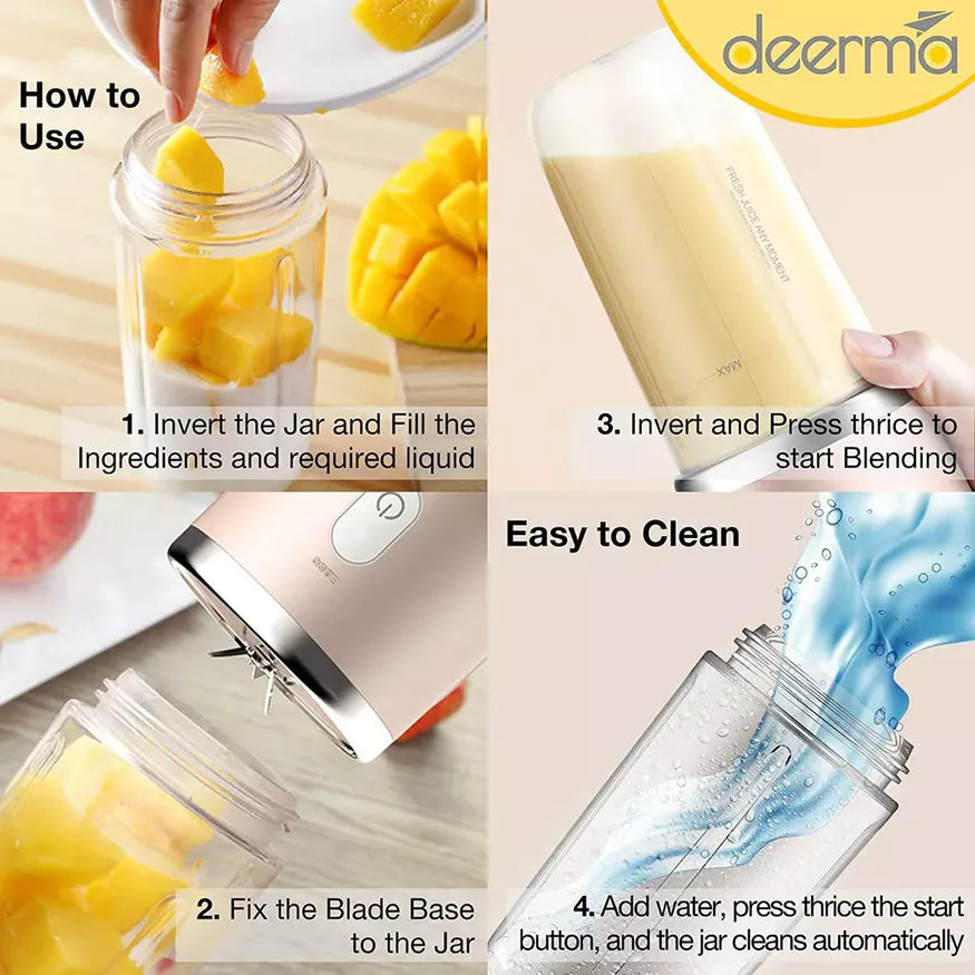 Deerma Blender NU05 Mini Juicer Wireless Portable 400ml, usb rechargeable_ PCTG Food Grade _ Portable Travel Juicer Cup
