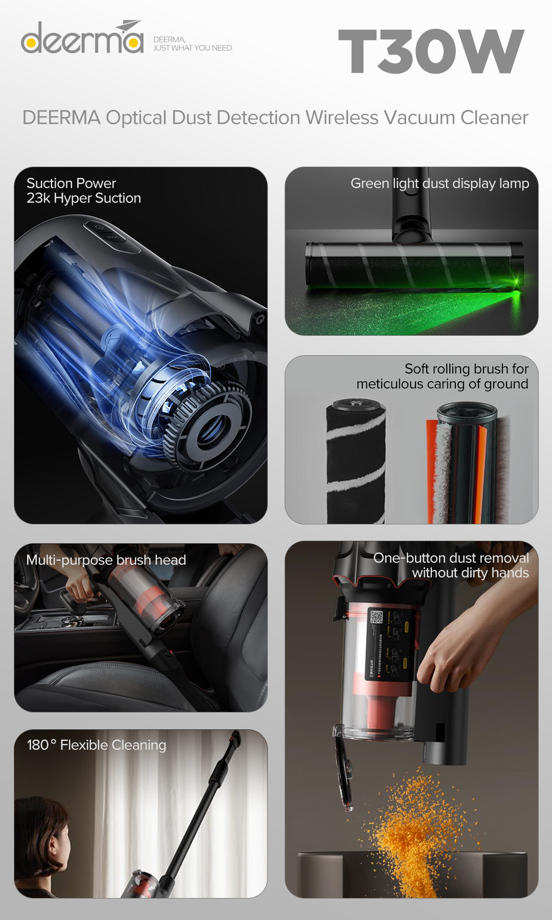 Deerma T30W Wireless Portable Vacuum Strong Suction Low Noise Mini Handheld