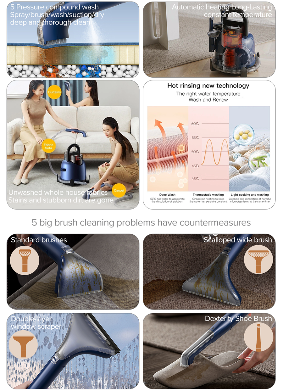 Deerma Vacuum Cleaner DEM-BY200 Upholstered Sofa Curtain Cushions _ Hot water cleaning